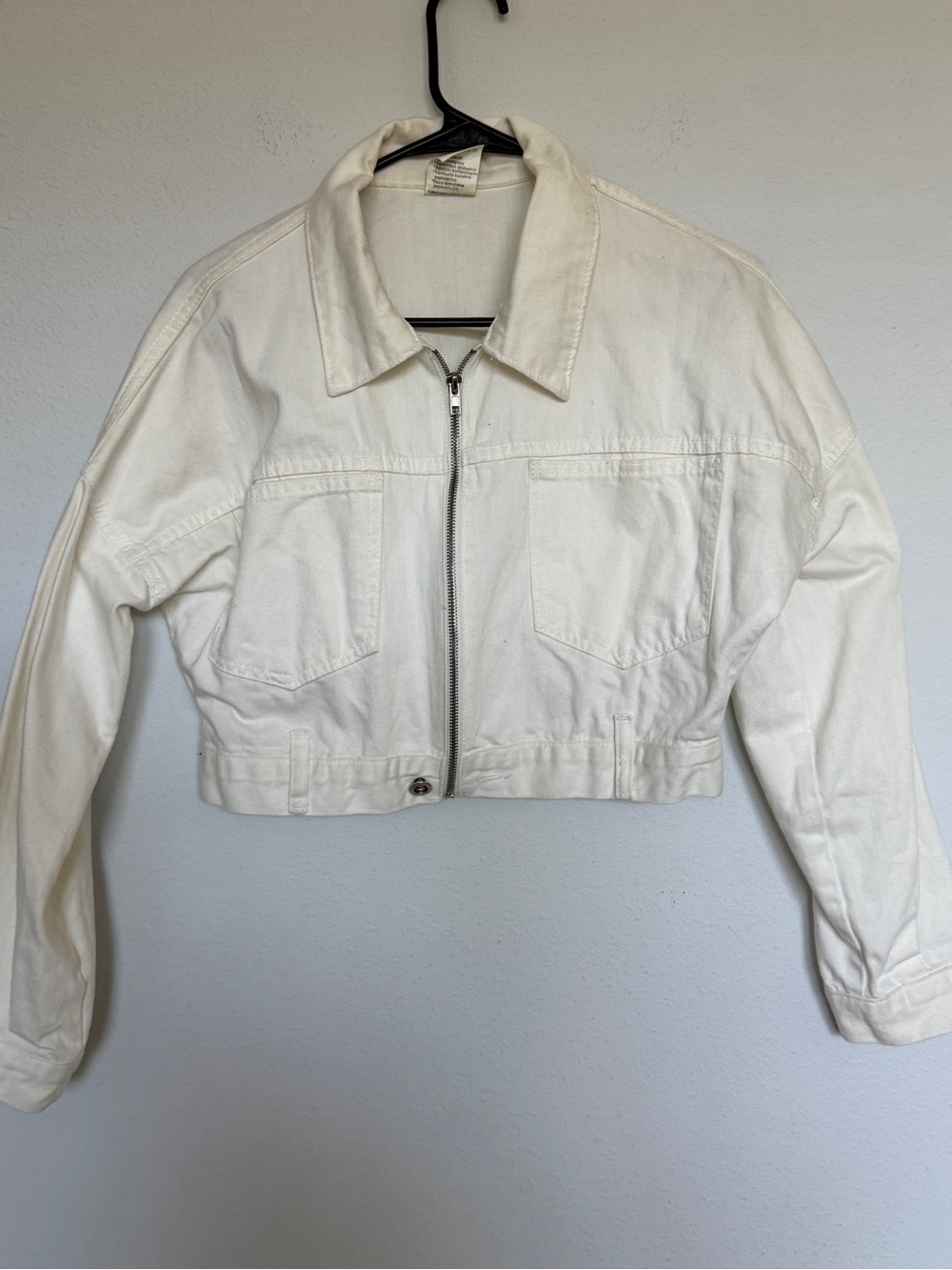 Cropped White Denim Zip-Front Jacket